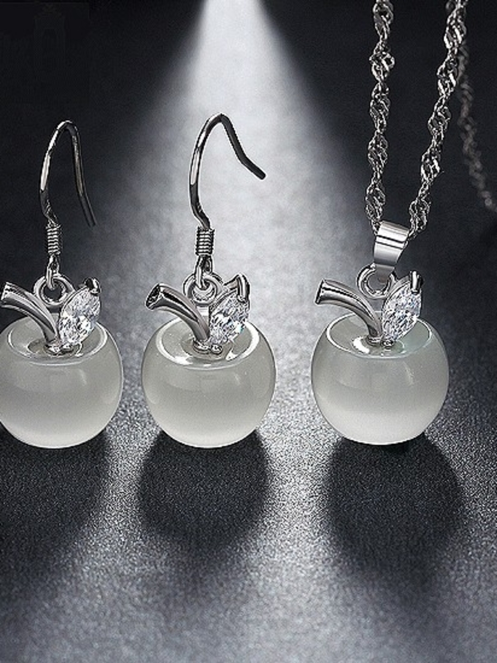 White/Silver 925 Apple Dangle/Drop Hook Earrings & Pendant (no necklace)